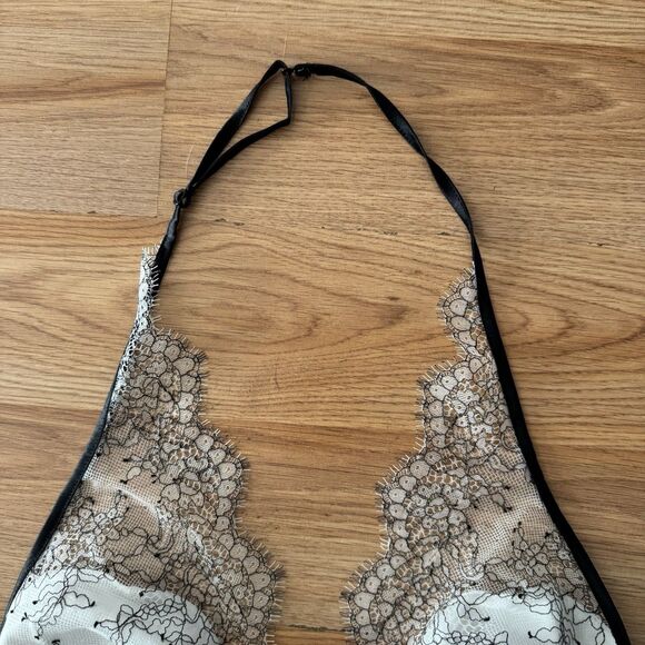 VICTORIAS SECRET Halter Babydoll Chemise White Black Lace Lingerie Sz Large NWOT - Picture 6 of 10